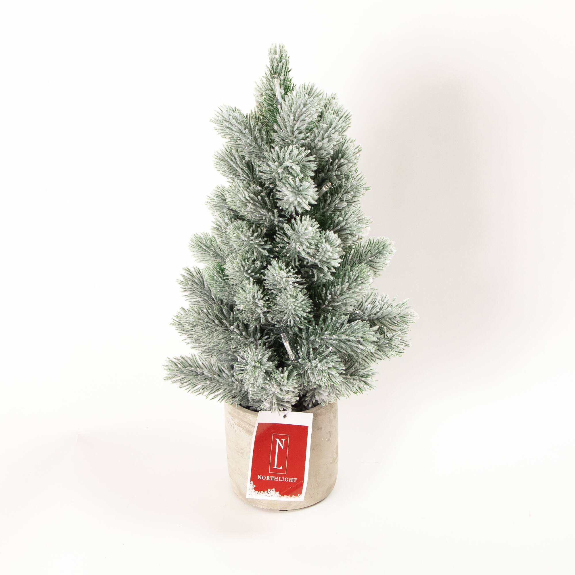 16" Pre-Lit Mini Frosted Pine Christmas Tree in Cement Base